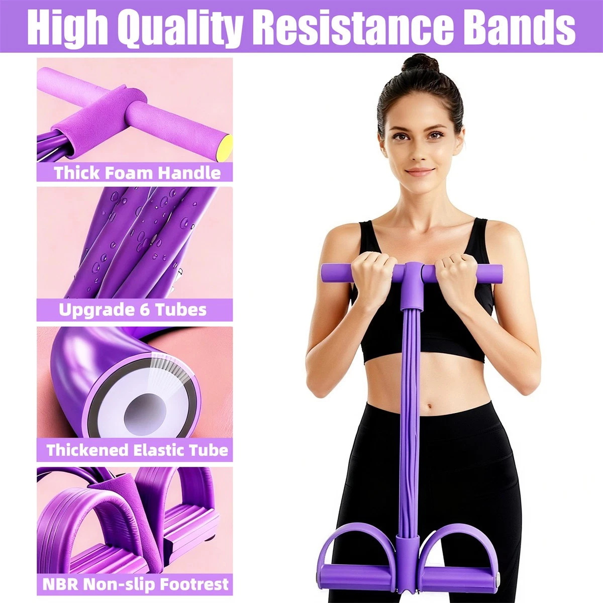 6 Tube Pedal Resistance Band Sit Up Pull Rope Yoga Fitness Exercise Equipment UK